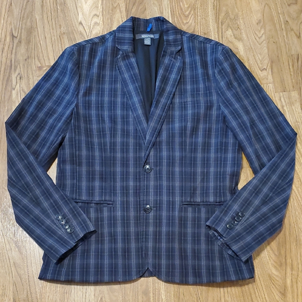 Kenneth Cole Reaction Gray Black Plaid Cotton Sport Jacket Blazer Mens Size S